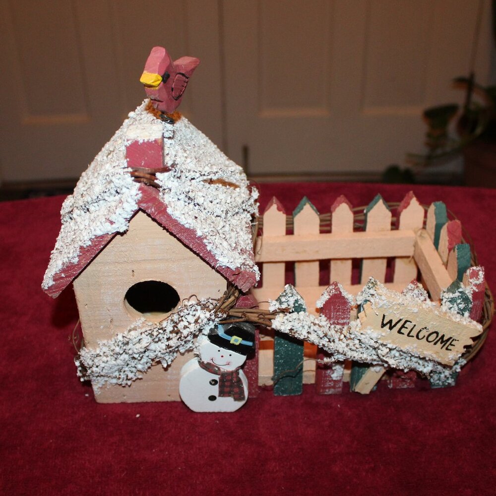 Vintage Wooden Birdhouse and Feeder